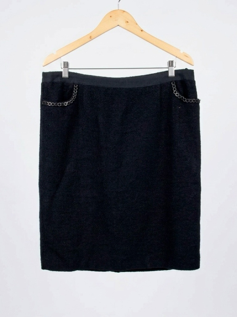 Gerard Darel Paris Wool Blend Boucle Pencil Skirt Black Metallic Trim Sz46 US 14